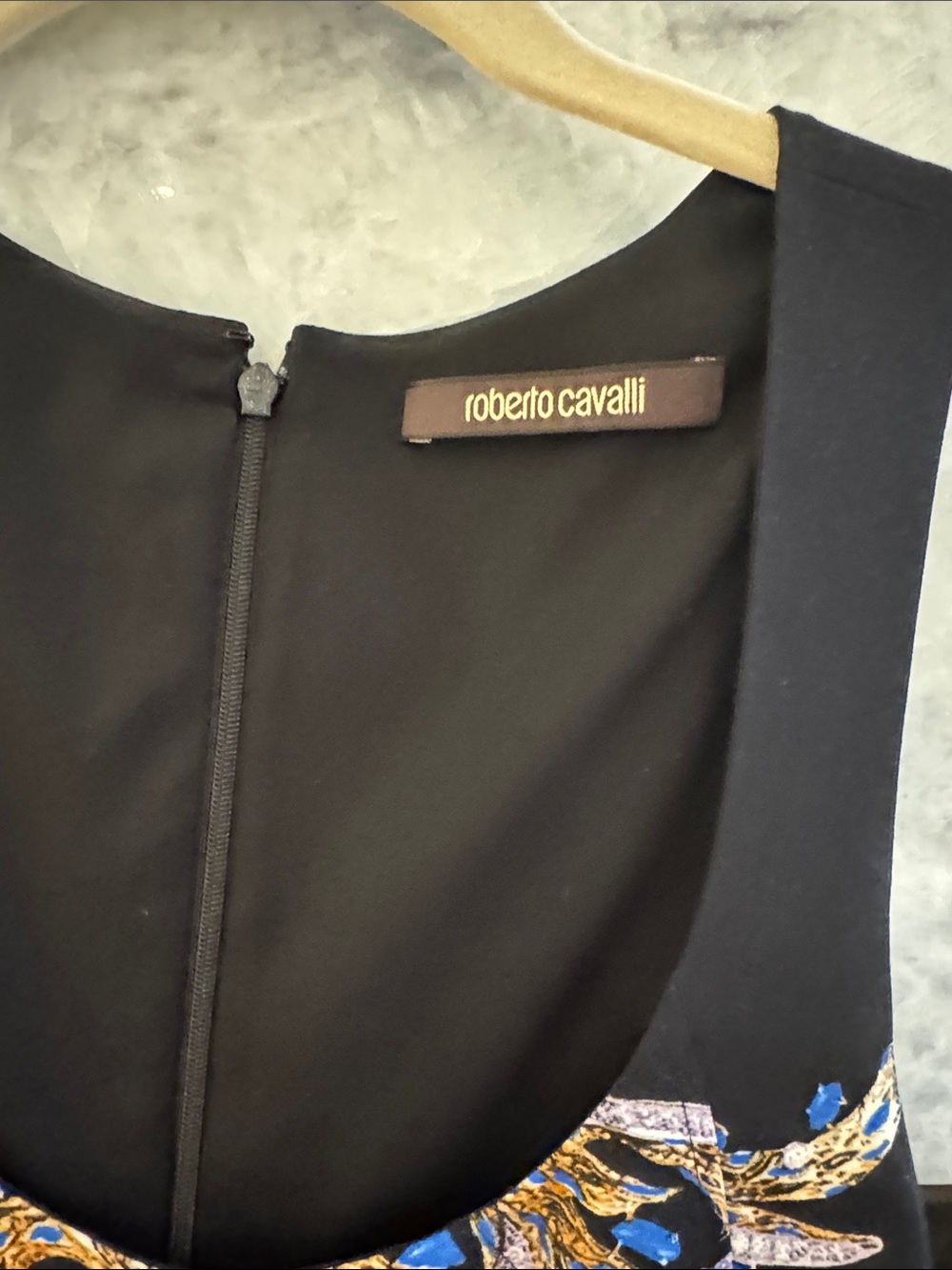 Roberto Cavalli Black Sheath Dress with Blue Pink and Gold Embroidery - Picture 2 of 8